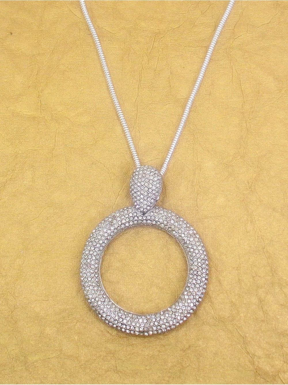 Large round clear crystal pendant necklace Sparkling statement 2.12" dia.  NEW